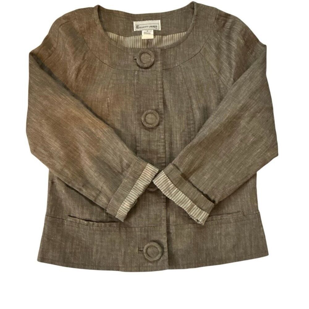 Elliott Lauren Inc Linen Blend Jacket Size 8 Neutral Textured Blazer